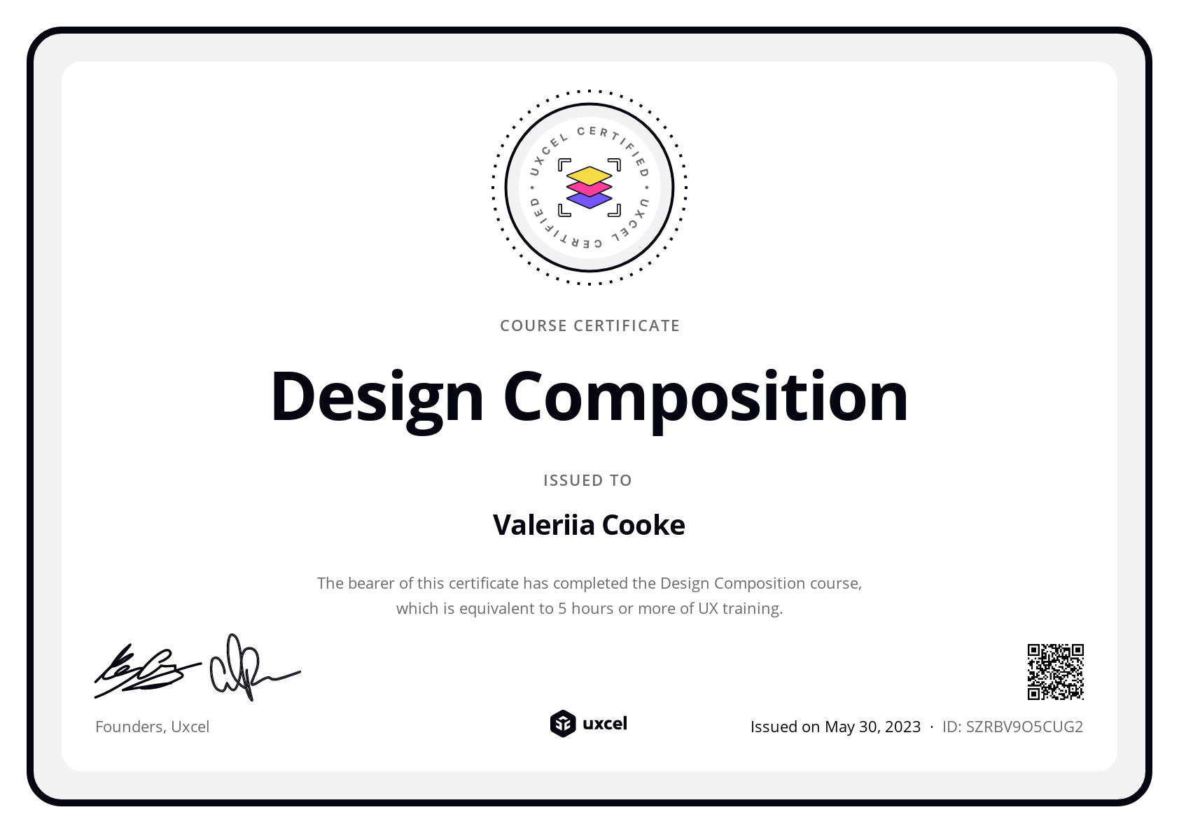 Valeriia Cooke's certificate
